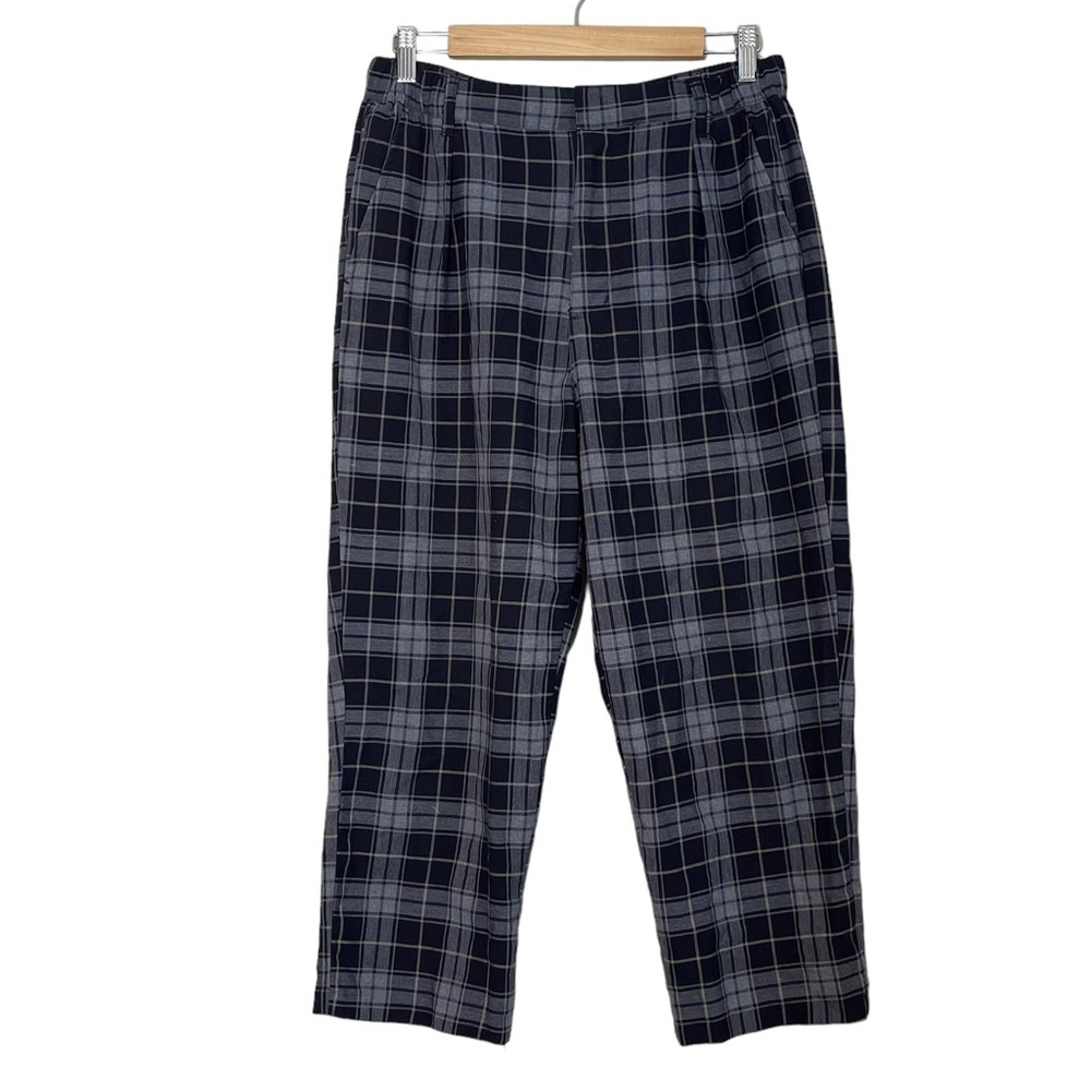 Urban Outfitters Womens Plaid Baggy High Waist Retro Cropped Pant Gray Blue Sz S